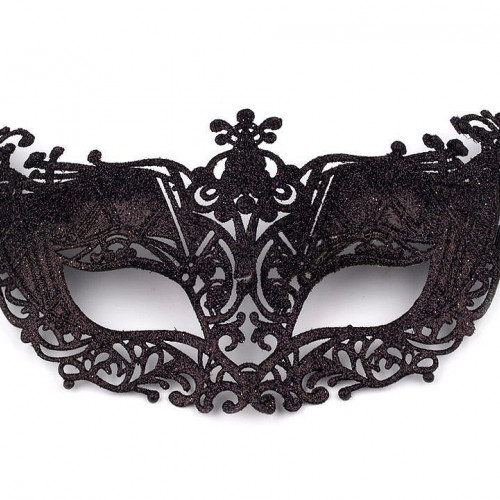Karnevalová maska - škraboška s glitry, 1ks, černá